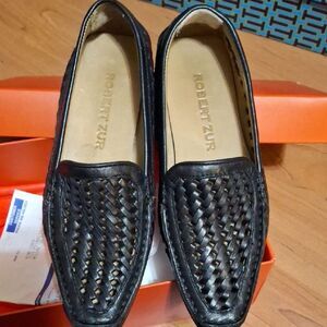 Robert Zur Dark Leather Woven Loafers